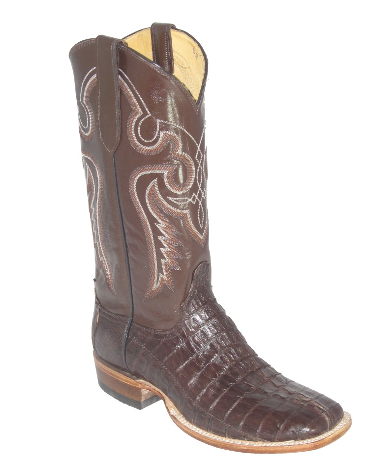 (image for) Brown Crocodile Cowboy Boots Fancy Stitch Upper Square Toe